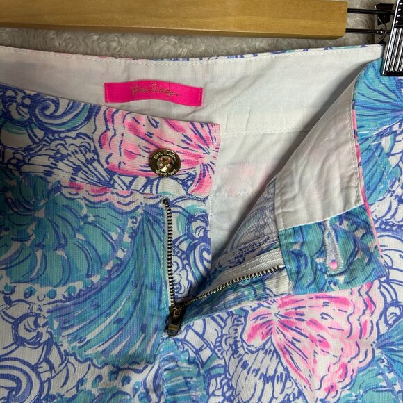 Lilly Pulitzer Women's Chipper Shorts Size 4 Raising Shell Pink Blue Seashells - Picture 2 of 7